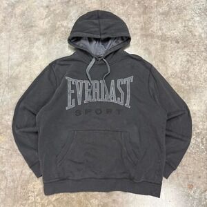 Y2K Everlast Sports Black Faded Hoodie Size XL